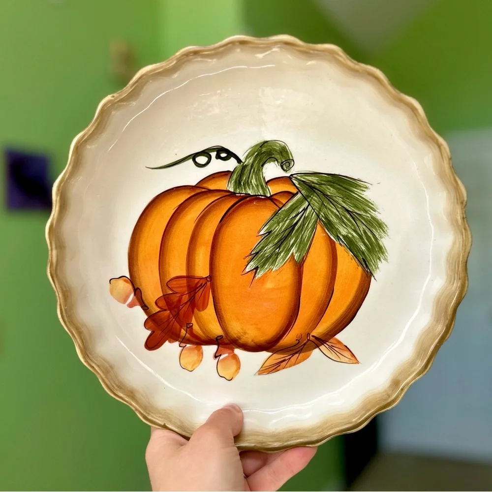 VTG Fall Charming Farmhouse Autumn Pumpkin Pie Kitchen Bakeware Pie Plate 10in